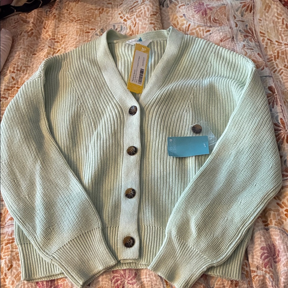 Market & Spruce Light Mint Ribbed Button Cardigan